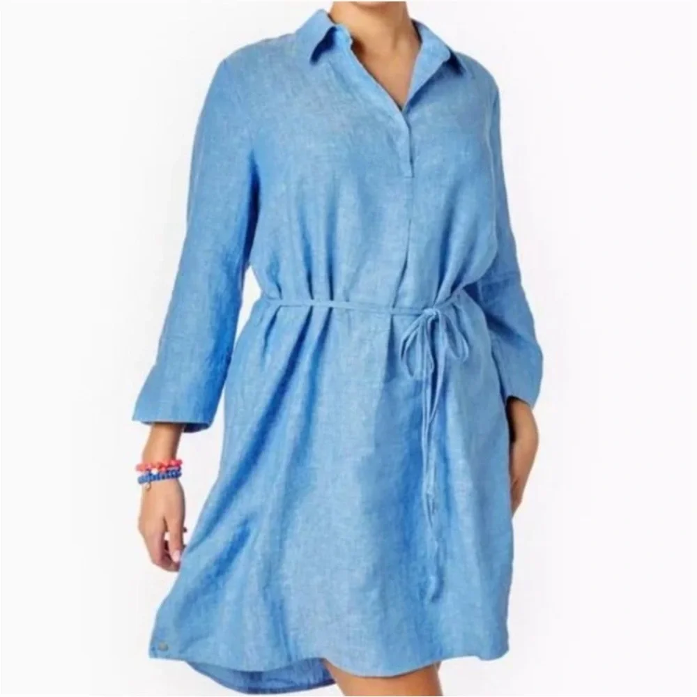 Lilly Pulitzer Pilar Tunic 3/4 Sleeve Linen Dress Beckon Blue Size Small - Picture 3 of 13